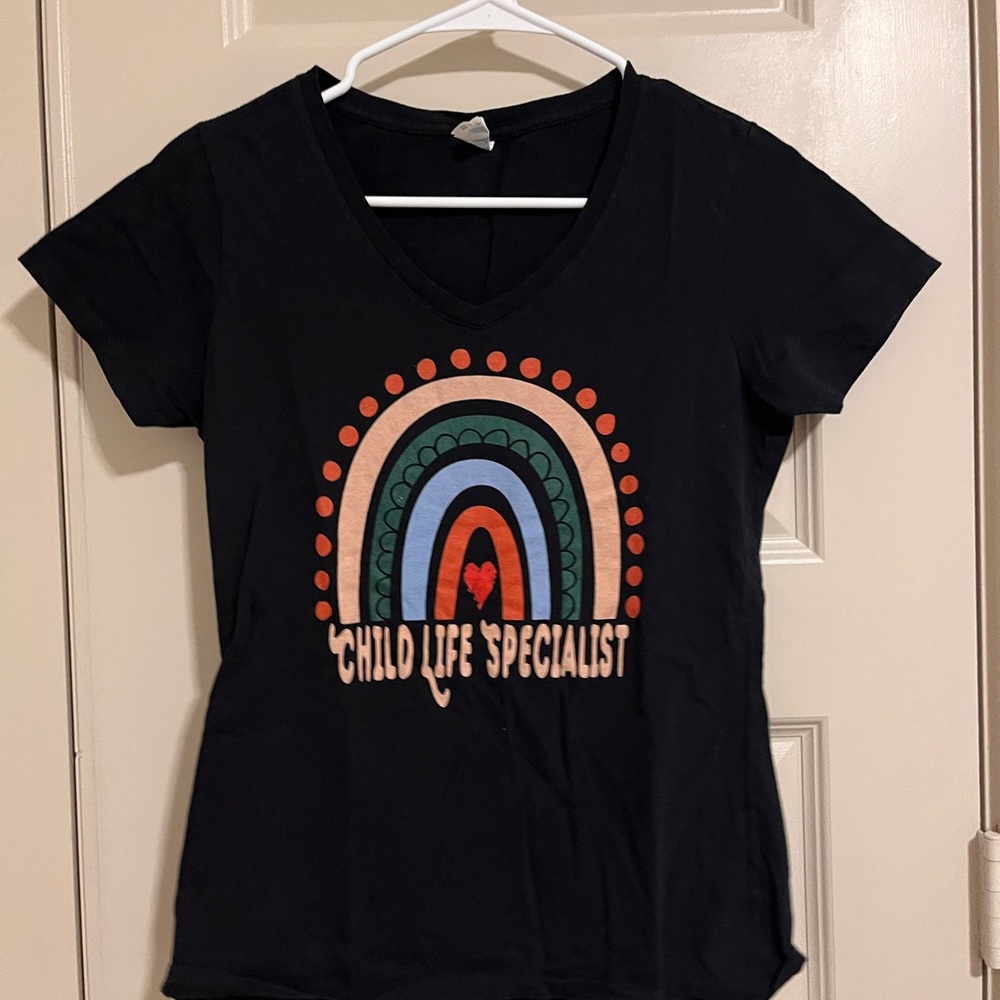 Women’s Child Life Specialist Black Rainbow Graphic Tee